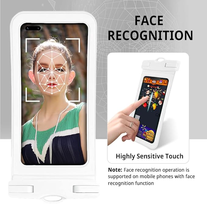 CACOE [Not Floatable] Universal Waterproof Phone case 2 Pack-Up to 7.2",Waterproof Phone Pouch with Adjustable Neck Lanyard,IPX8 Cellphone Dry Bags for Vacation Beach（Black+White）