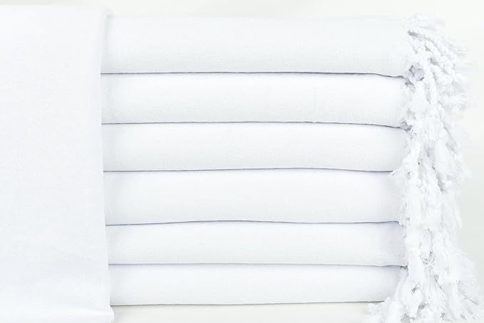 HAVLULAND Turkish Beach Towels| Pack of 6| Oversized White Beach Towel for tie dye Party, Extra Large 72"X40"- Ultra Soft, Quick-Dry, Super Absorbent, Sand Free & Compact, Lightweight Travel Towels