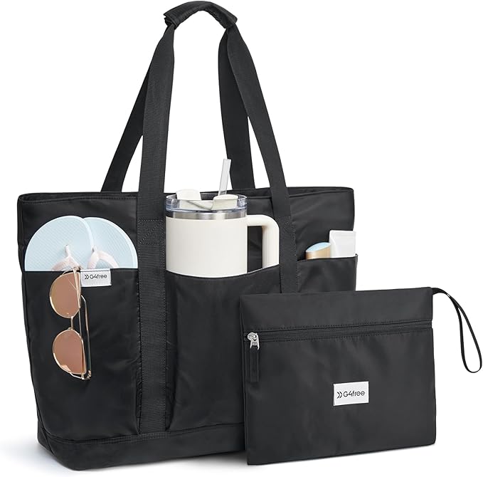 G4Free Beach Bag,Waterproof Beach Tote Pool Bags for Women,Compatible with Stanley Cup,Foldablefor Weekender Travel