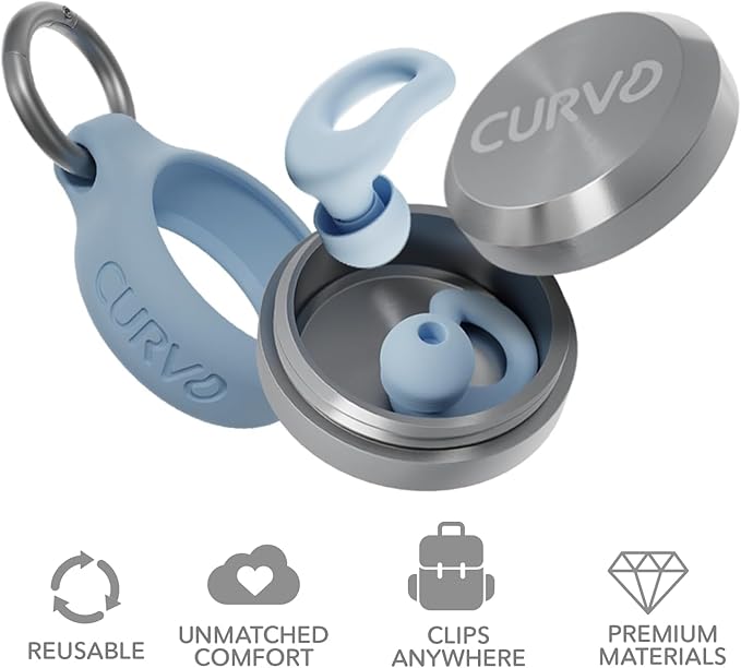 CURVD Everyday Earplugs + Case Clip Bundle, Perfect Ear Plugs for Sleep, Travel, Noise Sensitivity/canceling + Portable Waterproof Container & Silicone Sleeve for Ear Plugs(Blue)