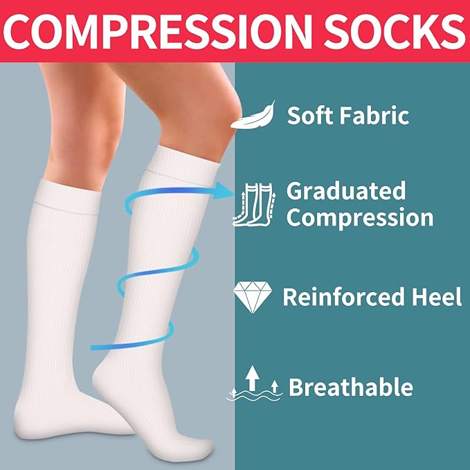 Laite Hebe Compression Socks for Women & Men Circulation(6 pairs)-Graduated Supports Socks for Running, Athletic Sports