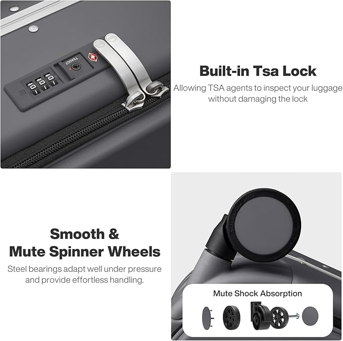 mixi 20 Inch Carry On Luggage 22x14x9 Airline Approved PC Hard Shell Suitcase Top Opening Aluminum Frame Travel Suitcases with Wheels, Rock Gray