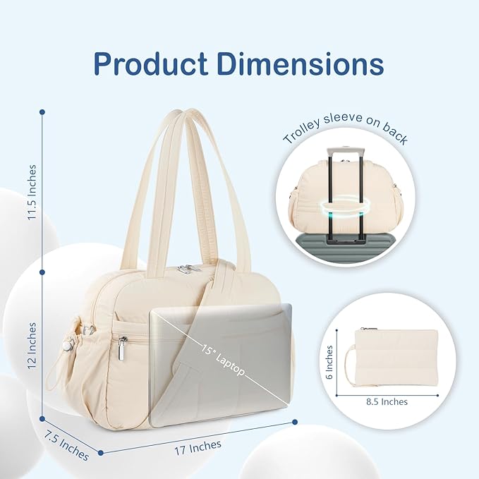 TOPDesign Travel Duffel Bag for Women, Puffer Gym Bag Sports Tote with Wet Pocket, Carry On Weekender with Luggage Sleeve (Beige)