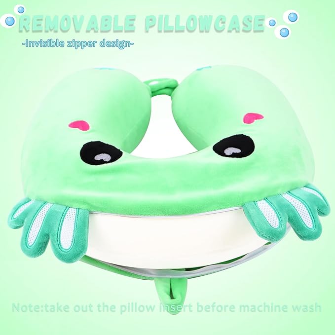 Travel Pillow, Kids Travel Pillow with Sleep Eye Mask Soft Memory Foam Kids Neck Pillow for Boys & Girls, Travel Accessories for Car Airplane Traveling - Green Axolotl