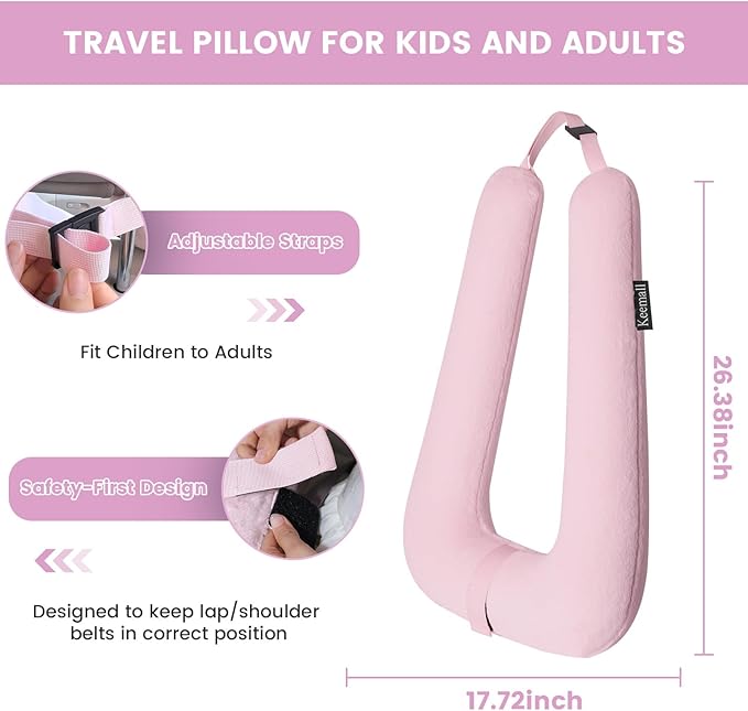 Car Pillow for Kids, Professional Inflatable Kids Car Pillow for Sleeping Carseat Travel - Safe, Reliable - Inflatable Travel Pillows for Kid Adult Car Seats Pink
