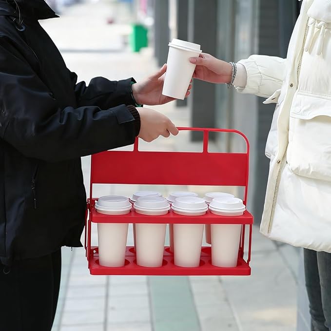 Reusable Drink Carrier with Handle for Food Delivery Drivers, Portable 8 Cup/Coffee Holder Accessories for Delivery, Foldable Drinks Caddy with Tray, Car Durable Plastic Festive Bottle, Vacation