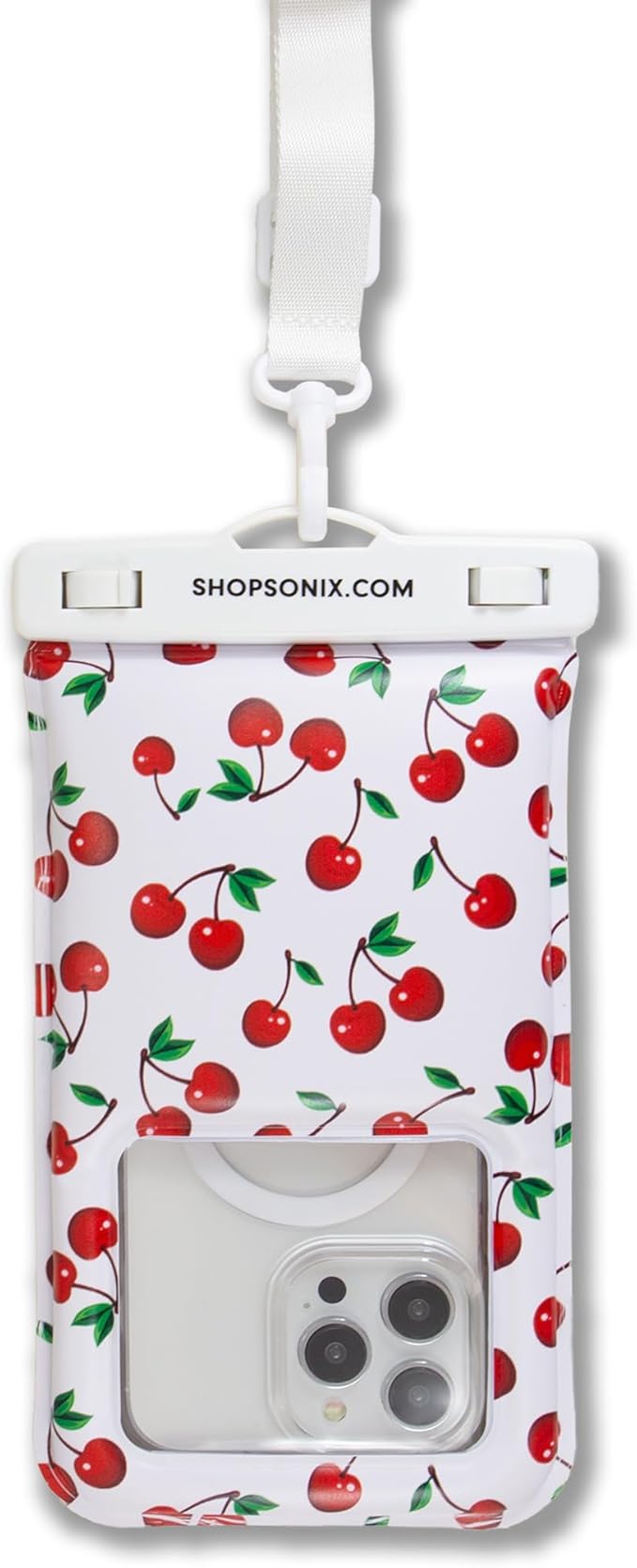Sonix Waterproof Phone Pouch - Floating Phone Case Dry Bag w/Crossbody Lanyard - Beach Cruise Travel Essentials - Compatible w/All Devices, Touchscreen Friendly | Cherry on Top