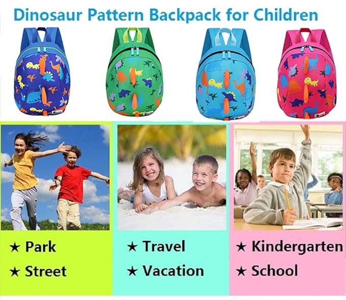 DB Toddler Mini Dinosaur Backpack with Child Leash, Anti Lost Wrist Link for Kids, Safety Harness Back Pack for Baby Boy Girl