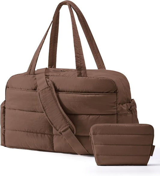 BAGSMART Gym Bag for Women, Lightweight Puffer Duffle Bag 2-PC Travel Bag, 31L Weekender Overnight Bag Quilted Carry On Tote Bag, Diaper Hospital Dance bag for Travel, Gym, Water Resistant