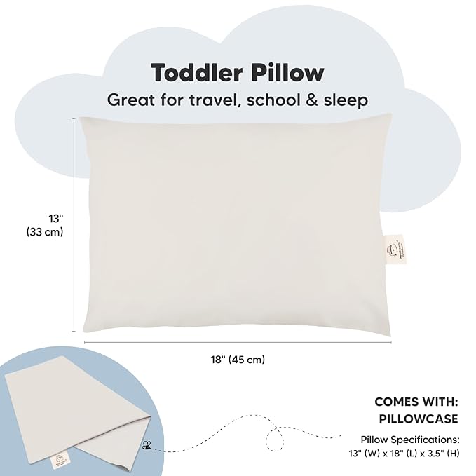 Toddler Pillow with Pillowcase - 13x18 My Little Dreamy Kids Travel Bed Pillows for Sleeping, Organic Cotton Small Pillowcase, Soft & Breathable, Machine Washable, Toddlers 2-5 years old (Clay)