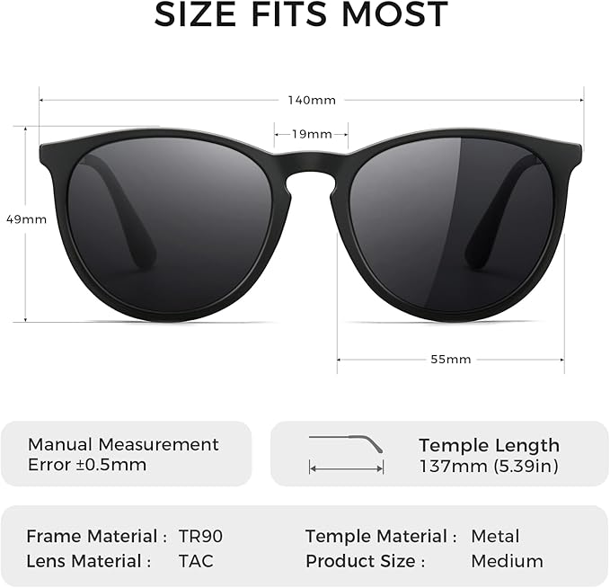 SUNGAIT Premium Vintage Round Sunglasses for Women Men Classic Retro Trendy Style