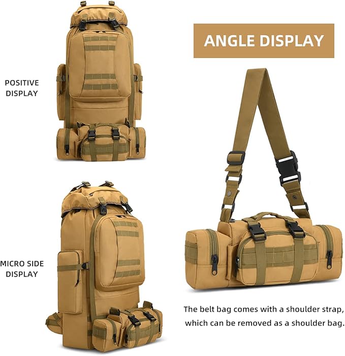 HongXingHai 100L Camping Hiking Backpack,Molle military Tactical rucksack backpack,Waterproof Lightweight Hiking Backpack (Khaki-C)