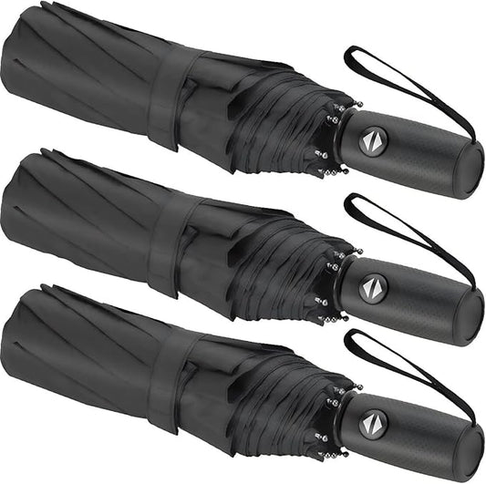 Liberty Imports 3 Pack Windproof Travel Rain Umbrellas - Compact, Light, Automatic, Strong and Portable - for Men and Women