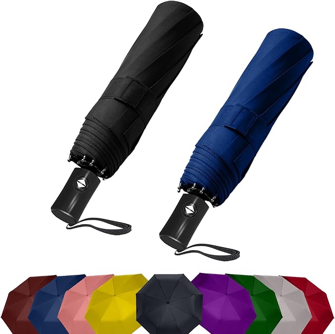 SIEPASA Two Pack The Original Portable Travel Umbrella for Rain Windproof, Perfect Car Golf Umbrella, Backpack, and On-the-Go.(Black & Navy Blue, 2 Pack)