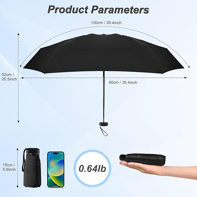 Mini Umbrella for Travel - Waterproof Portable Folding Umbrella Flat Compact Lightweight Small Umbrellas for Pocket Purse