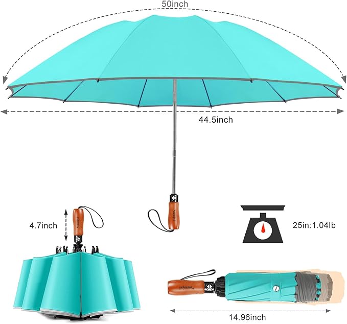 Lejorain Golf Large Inverted Umbrella - Black Big Windproof Heavy Duty Upside Down 46/50/54 Inch Compact Reverse Car Automatic Folding Reflective Umbrella
