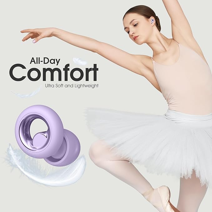 Ear Plugs for Sleeping Noise Cancelling, Reusable Silicone Ear Plugs for Noise Reduction, Soft Hearing Protection with 8 Ear Tips for Concerts, Work, Snoring, and Travel (Purple)