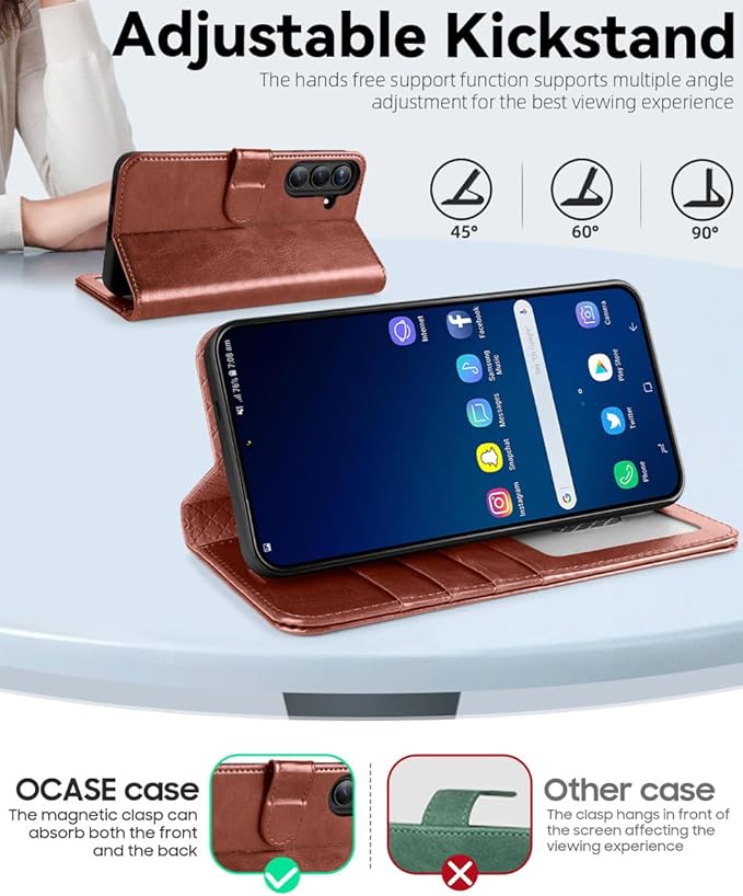 OCASE Compatible with Galaxy S25 Plus Wallet Case, PU Leather Flip Folio Case with Card Holders RFID Blocking Kickstand [Shockproof TPU Inner Shell] Protective Phone Cover 6.7 Inch 2025, Dark Brown