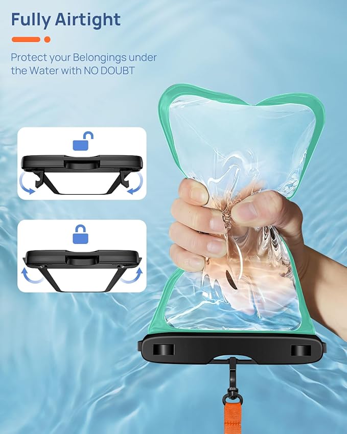 Lanhiem Large Waterproof Phone Pouch [Up to 10.5"] Universal IPX8 Waterproof Dry Bag with Lanyard for iPhone 16 Pro Max /15/14, S24 Ultra/ S23/ S22 Plus/ S23 FE, Moto G/Pixel 9 8 Pro, Black+Green