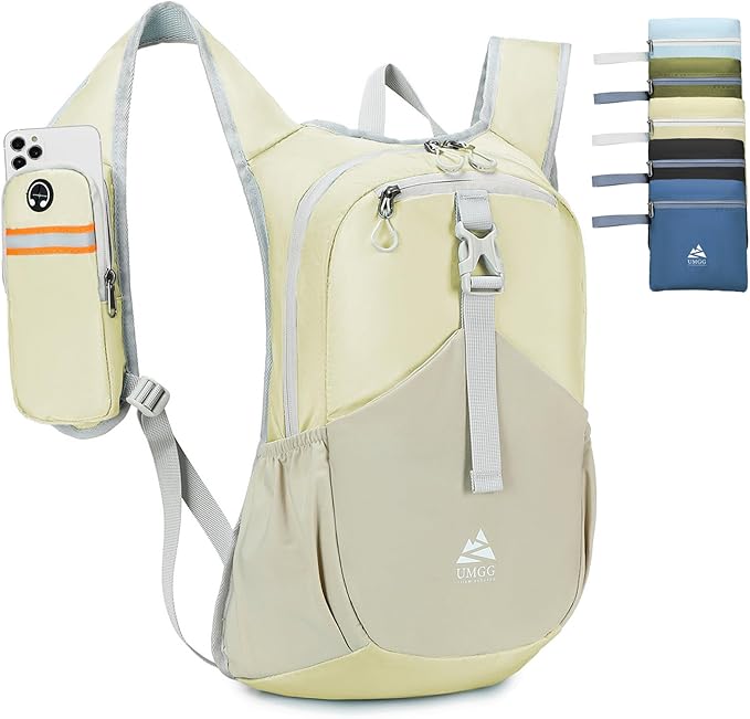 15L Small Hiking Backpack for Men Women Lightweight Packable Backpack Foldable Casual Daypack for Camping Travel Outdoor, Beige