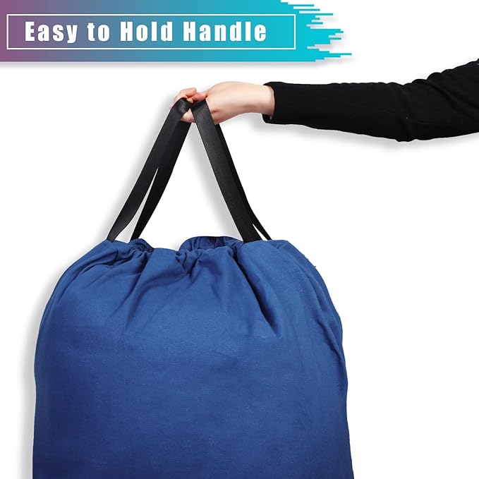 LOLOMLO Extra Large Canvas Laundry Bags with Handles & Drawstring Closure, Heavy Duty Tears Resistant Clothes Storage Travel Bags,25.5"x34",Navy Blue