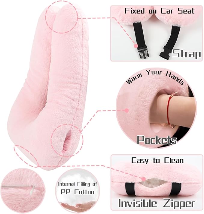 Sexysamba Travel Pillow with Sleep Mask Set Car Pillow Kids Travel Pillow for Sleeping U Shaped Car Seat Pillow Head Neck Body Support for Kids and Adults Road Trip Accessories,Pink