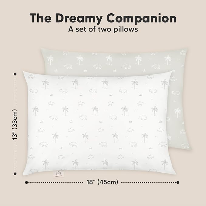 KeaBabies 2-Pack Toddler Pillow 13x18 - Soft Organic Cotton Kids Travel Bed Pillows for Sleeping, School, Nap, Machine Washable, Toddlers 2 to 5, Pillowcase Sold Separately (Wild Horns)