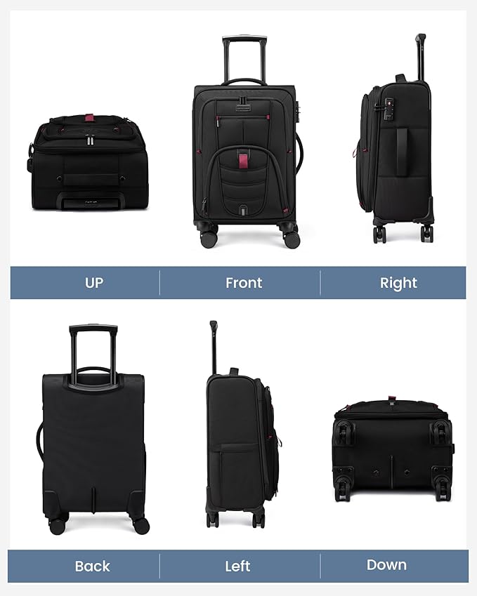LOVEVOOK Business Softside Checked Luggage with 15.6/17.3 Inch Laptop Compartment, 24 Inch Checked Suitcase with Spinner Wheels, Large Capacity Luggage with TSA Lock for Business Trip Travel, Black