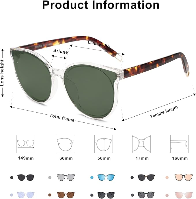SOJOS Fashion Round Sunglasses for Women Men Oversized Vintage Shades SJ2057