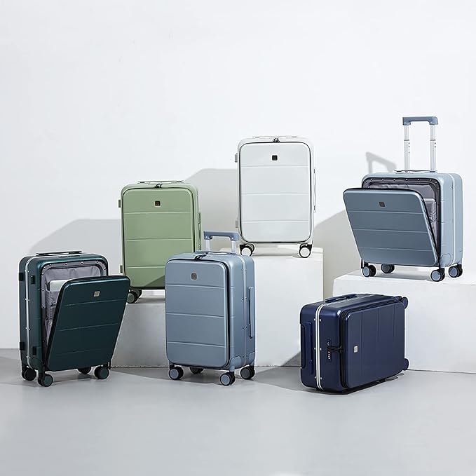 MILADA Carry On Luggage 22x14x9 Airline Approved Spinner Wheels TSA Luggage Hard Shell Suitcases Front Opening Pocket For Women Men Rolling Aluminum Frame Travel Luggage 20 Inch, Grey