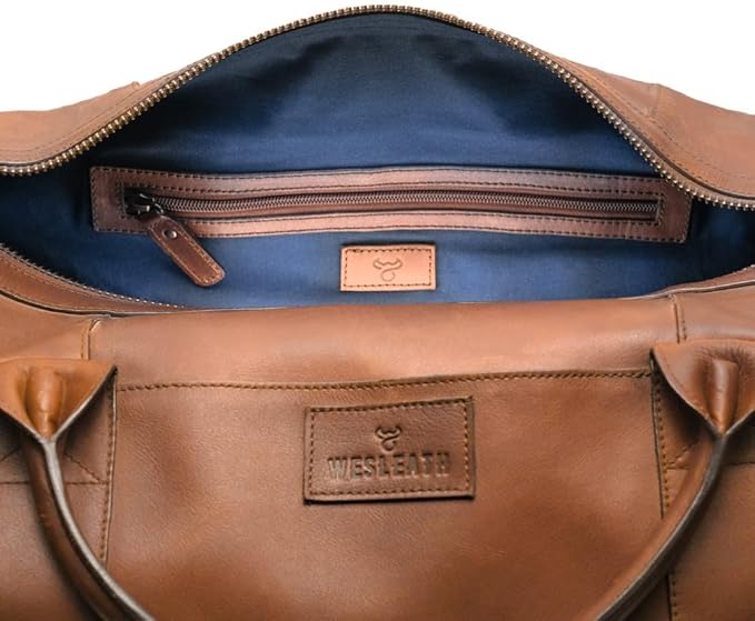Full Grain Leather Duffle Bag – 40L Travel, Gym & Carry-On Weekender for Men | Handcrafted Overnight Bag with Brass Hardware, Vintage Style
