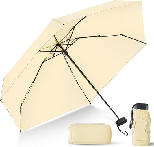 LEAGERA Compact Travel Umbrella with Case - Mini Umbrella for Purse, Small Lightweight &Tiny Design Perfect for Parasol Outdoor Sun&Rain Umbrellas