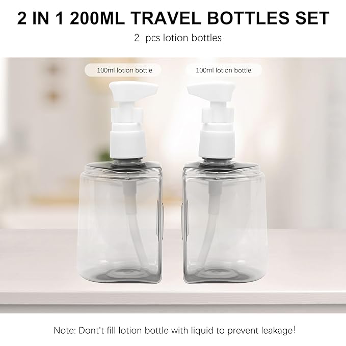 Skycase Travel Bottles - Leak Proof Refillable TSA Approved Travel Size Toiletries, 2 in 1 Liquid Bottles Containers with Labels and Funnel Airplane Accessories Kits for Lotion Liquid (Grey)
