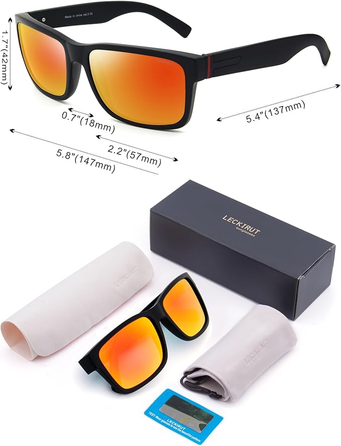 LECKIRUT Vintage Polarized Sunglasses for Men Women Retro Oversized Square Mirror Sun Glasses