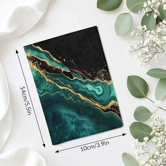 Abstract Marble Passport Holder for Travel Luxury Black Green Golden Foil PU Leather Passport Cover Wallet Cute Passport Card Holder for Women and Men
