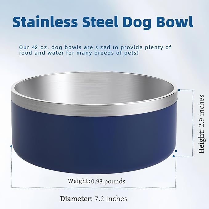 Dog Bowls Small Sized Dogs-Medium Sized 1.2l/42oz Double Layer Stainless Steel Outdoor Dog Water Bowl,Puppy Insulated Food Bowl,with Non-Slip Bottom and 1pc 8oz Food Scoop (Blue, 42 oz)