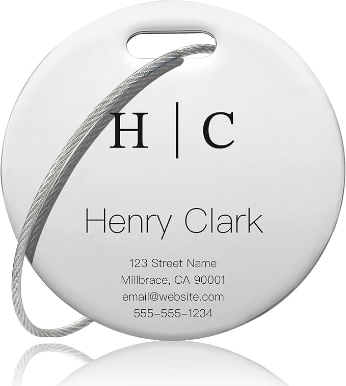 Personalized Luggage Tags for Suitcases - Stainless Steel Custom Luggage Tags for Backpacks & Bags, Sturdy, Waterproof & Heavy Duty (Silver/Round)