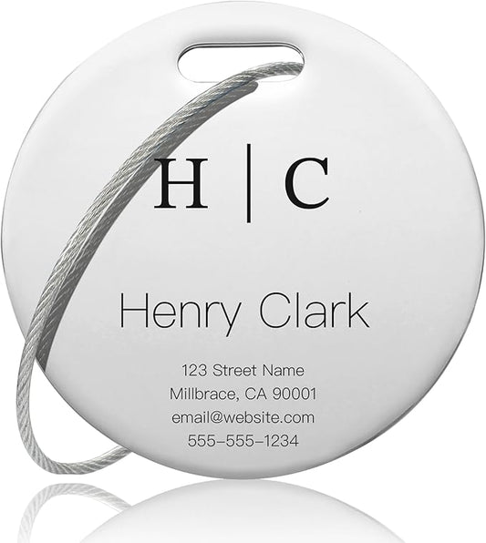 Personalized Luggage Tags for Suitcases - Stainless Steel Custom Luggage Tags for Backpacks & Bags, Sturdy, Waterproof & Heavy Duty (Silver/Round)