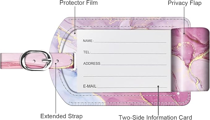 FINTIE 2 Pack Luggage Tags, Leather Name ID Labels with Privacy Cover for Travel Bag Suitcase, Theme - Glittering Marble
