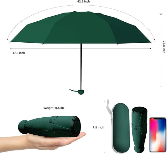 Travel Mini Compact Folding Umbrella with Case - UV Sun & Rain Protection, Lightweight Portable Pocket Umbrella for Women Men Kids, Fits Purse Backpack