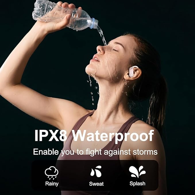 Wireless Earbuds, Sports Bluetooth 5.4 Headphones IPX8 Waterproof, 70H Over Ear Buds with Deep Bass Sound,4 ENC Noise Cancelling Mics, USB-C Fast Charging Earphones with Earhooks for Workout/Running