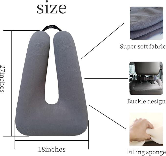 Travel Pillow, Travel Pillow for Adults and Children, Road Trip Sleeping Pillow, Provides Head and Body Support for Adults and Children in The Back Seat of Long Car Trips, Gray