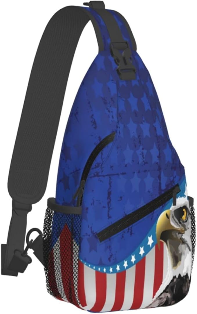 Bald Eagle American Flag Sling Bag Multipurpose Crossbody Sling Backpack Travel Cycling Hiking Shoulder Bag For Women Men