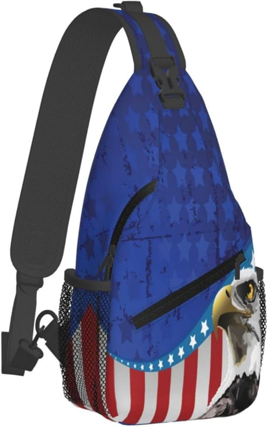Bald Eagle American Flag Sling Bag Multipurpose Crossbody Sling Backpack Travel Cycling Hiking Shoulder Bag For Women Men