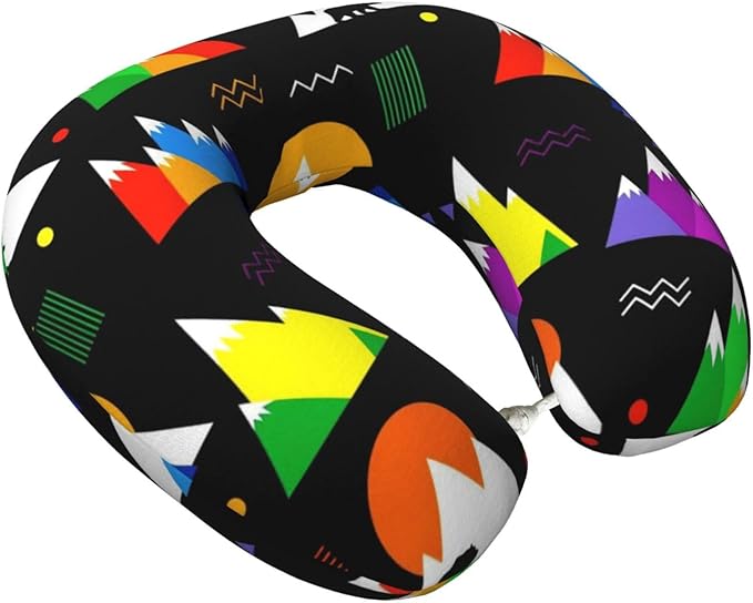 Comfortable Memory Foam Neck Pillow Colorful Mountain Bear Black, Travel U Shaped Airplane/Car/Flight Pillows with Removable Zipper Cover, Chin Head Neck Support Cushion