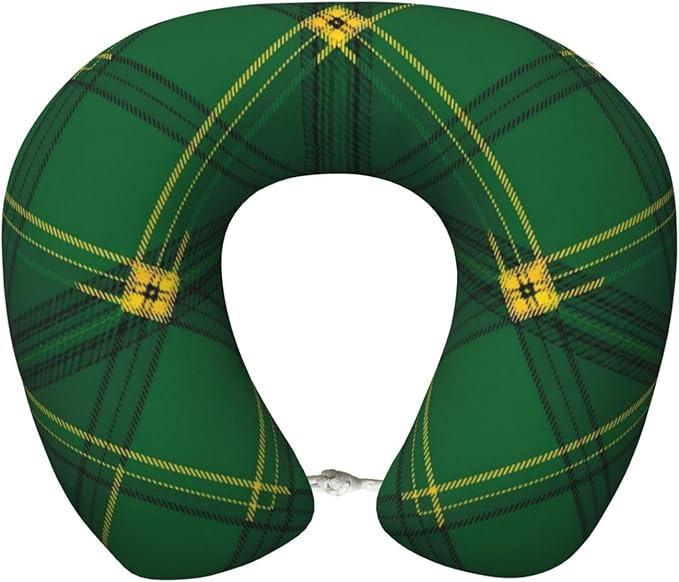 Travel Pillow for Men Women, Washable Relax U Shaped Neck Pillows for Car Head Pain Relief Sleeping Green Scottish Tartan Plaid