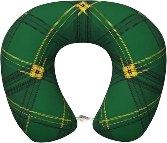 Travel Pillow for Men Women, Washable Relax U Shaped Neck Pillows for Car Head Pain Relief Sleeping Green Scottish Tartan Plaid