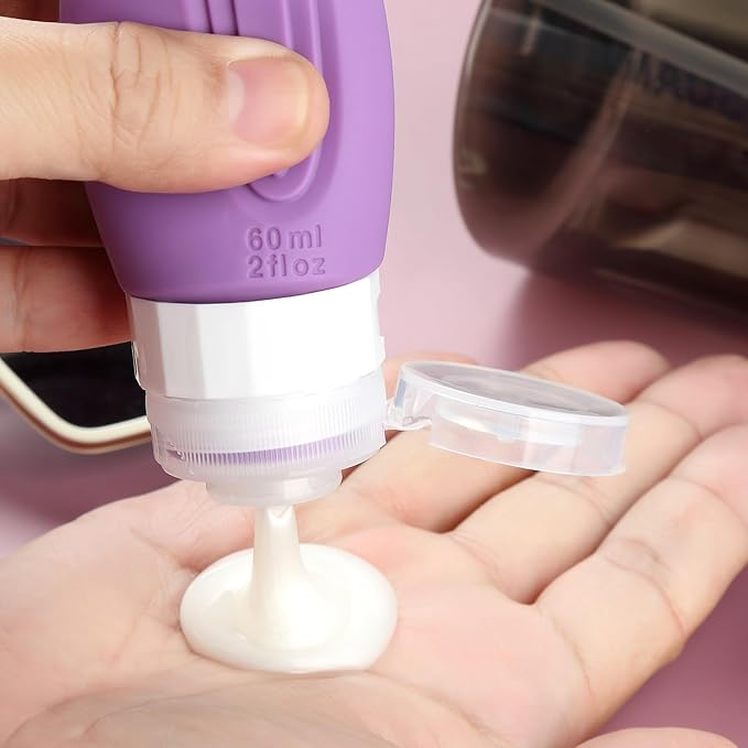 Travel Bottles for Toiletries, Tsa Approved 2oz Travel size Bottles, BPA Free Leak Proof Travels Toiletry Containers, Traveler Accessories with Toiletry Bag for Shampoo Liquid (4 Pack)