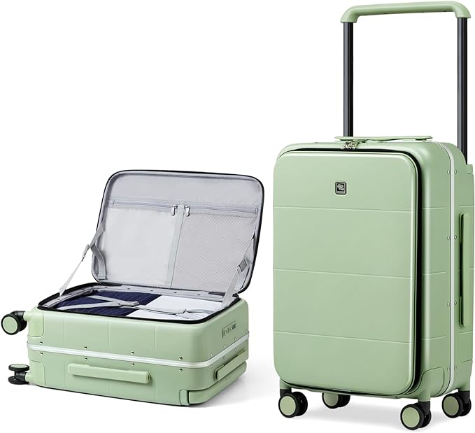 Hanke Top Opening 24 Inch Luggage with Spinner Wheels, Aluminum Frame All-PC Hard Shell Medium Suitcase, Zipperless Trunk Wide Handle Luggage, TSA Checked-Medium(Bamboo Green, 69L)