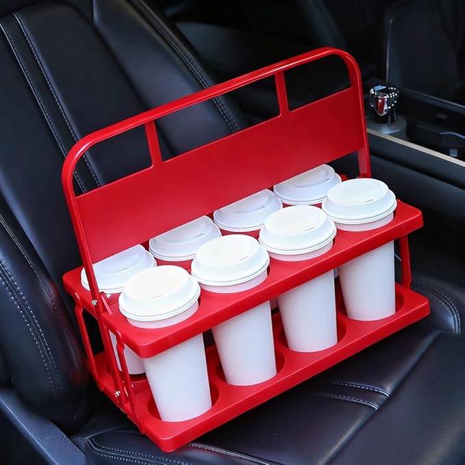 Reusable Drink Carrier with Handle for Food Delivery Drivers, Portable 8 Cup/Coffee Holder Accessories for Delivery, Foldable Drinks Caddy with Tray, Car Durable Plastic Festive Bottle, Vacation
